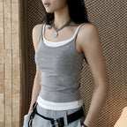 Layered slim fit tank top with stretch fabric and contrast trim