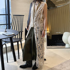 sleeveless long vest lace knit cardigan v neck button down hollow out lightweight layering top