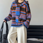 Loose retro contrasting striped sweater with shawl