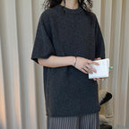 Round neck knitted slightly curled edge sweater short sleeved top