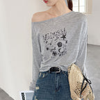 Women’s "Midnight" Star Print Off-Shoulder Long-Sleeve Top