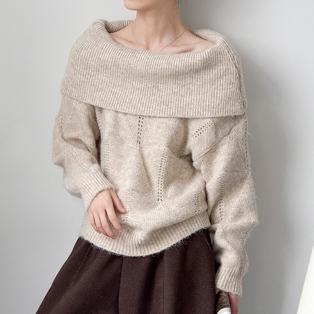 off shoulder lapel knitted loose top sweater