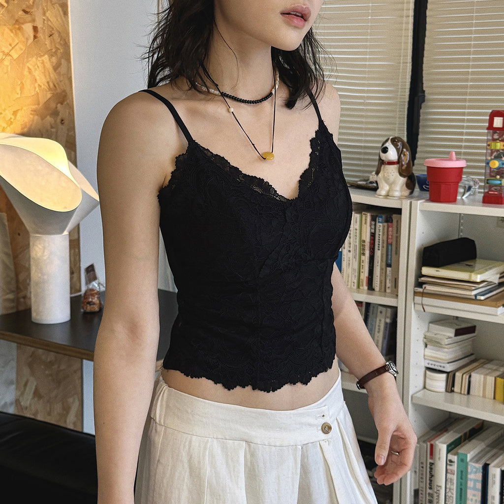 Lace Cami Top V-neck Sleeveless Slim Fit Bralette