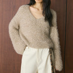 V-neck sparkling diamond long sleeved sweater top