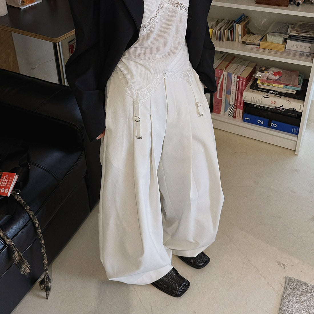 wide leg trousers women high waist loose draped straight pants