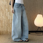 High waist washed wide leg jeans with vintage faded finish