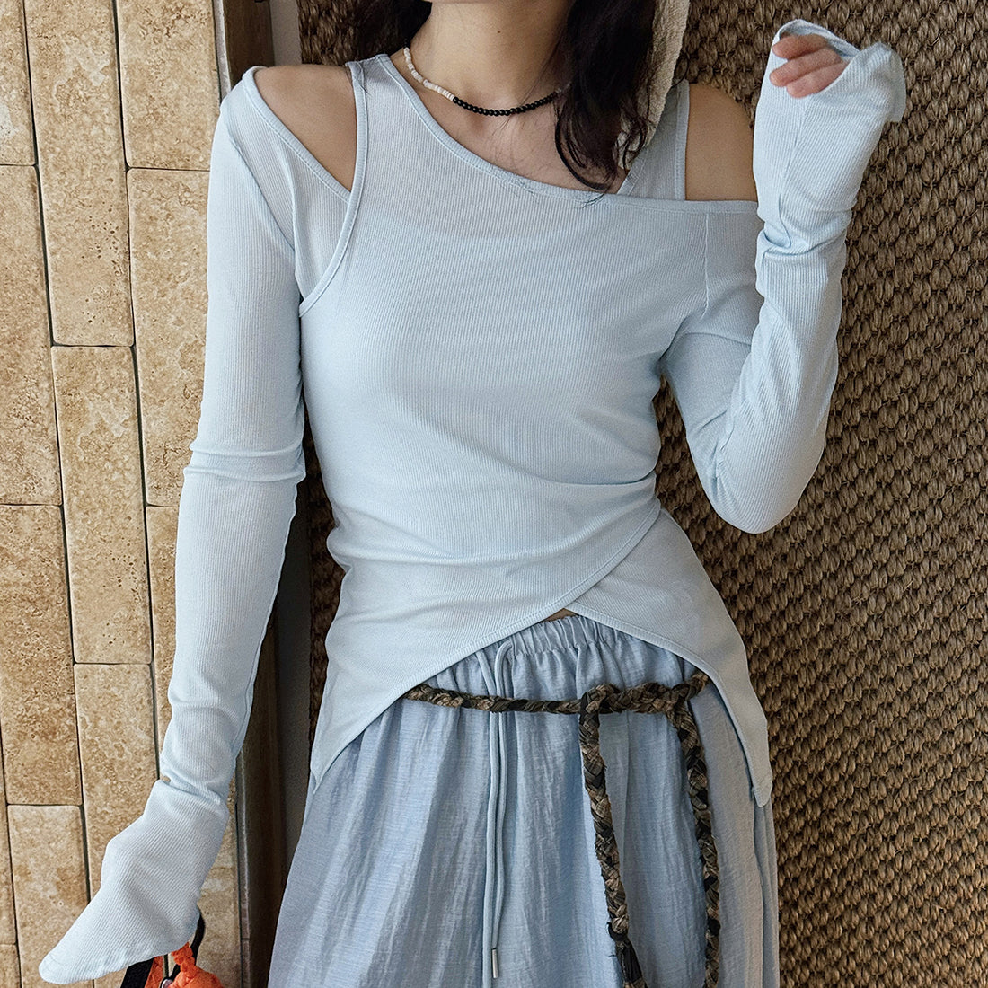 Women’s Asymmetric Cold Shoulder Long Sleeve Top