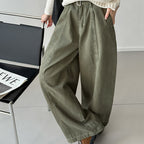 High waist wide leg pants women loose casual trousers with belt cotton