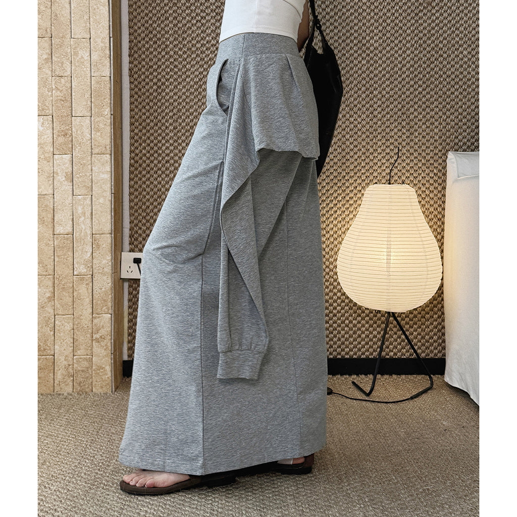 High-Waist Draped Maxi Skirt with Side Slit Detail