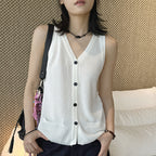 Sleeveless V-Neck Knit Button Vest Top