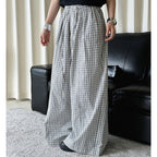 Color blocking plaid splicing casual elastic drawstring pants
