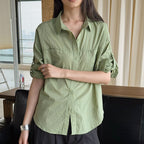 Line splicing loose button up shirt top