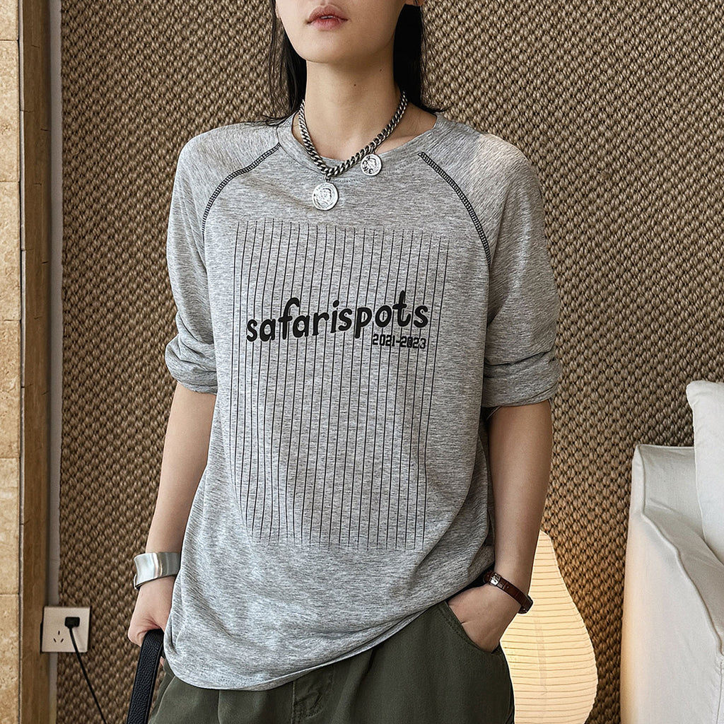 Striped contrasting letter printed T-shirt top
