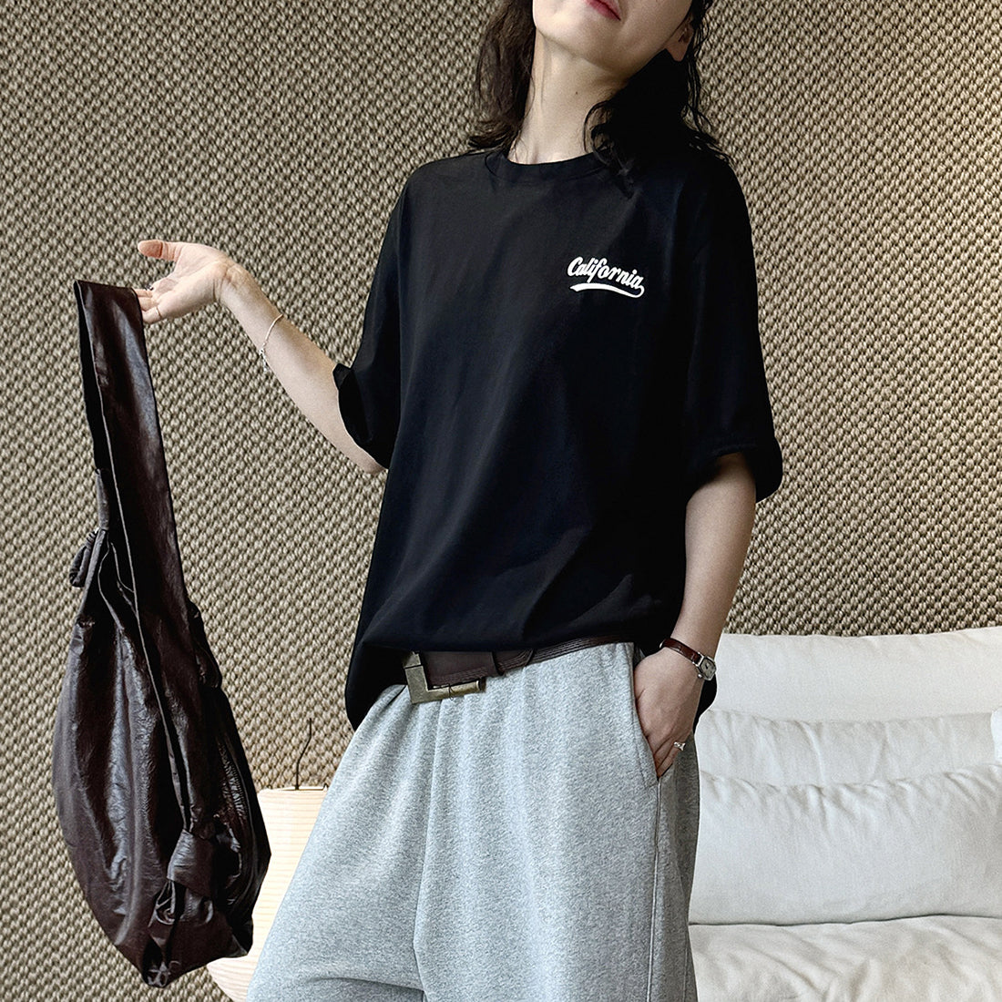 Women’s Oversized California Letter Print Cotton T-Shirt
