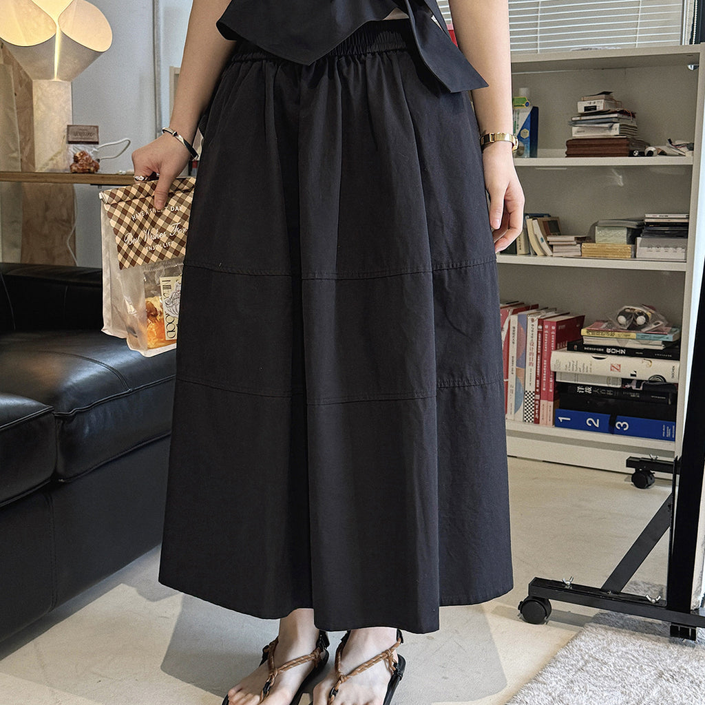 long skirt high waist elastic waist cotton a line midi skirt loose casual solid color skirt