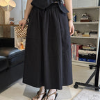 long skirt high waist elastic waist cotton a line midi skirt loose casual solid color skirt