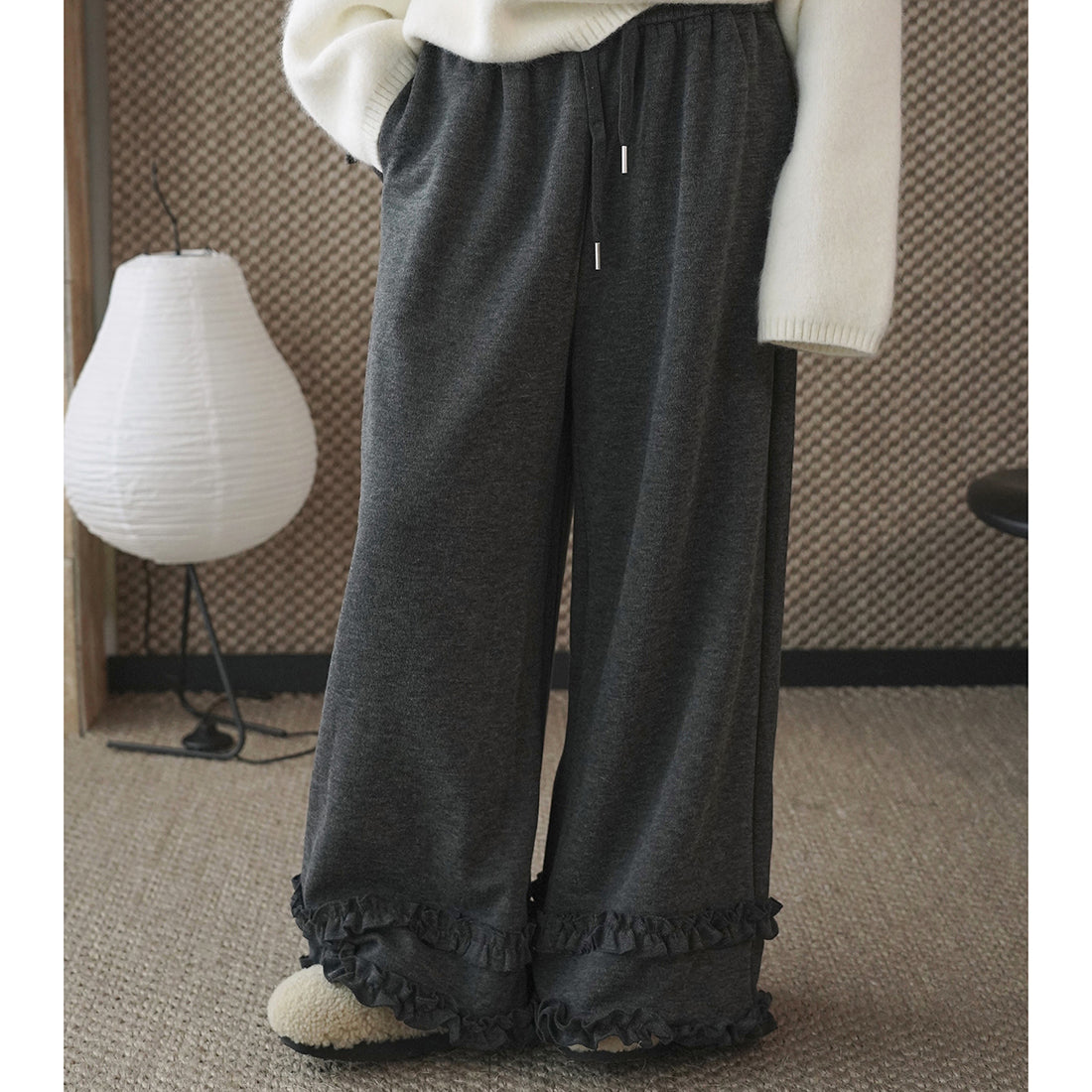 High waisted lotus leaf edge loose wide leg pants