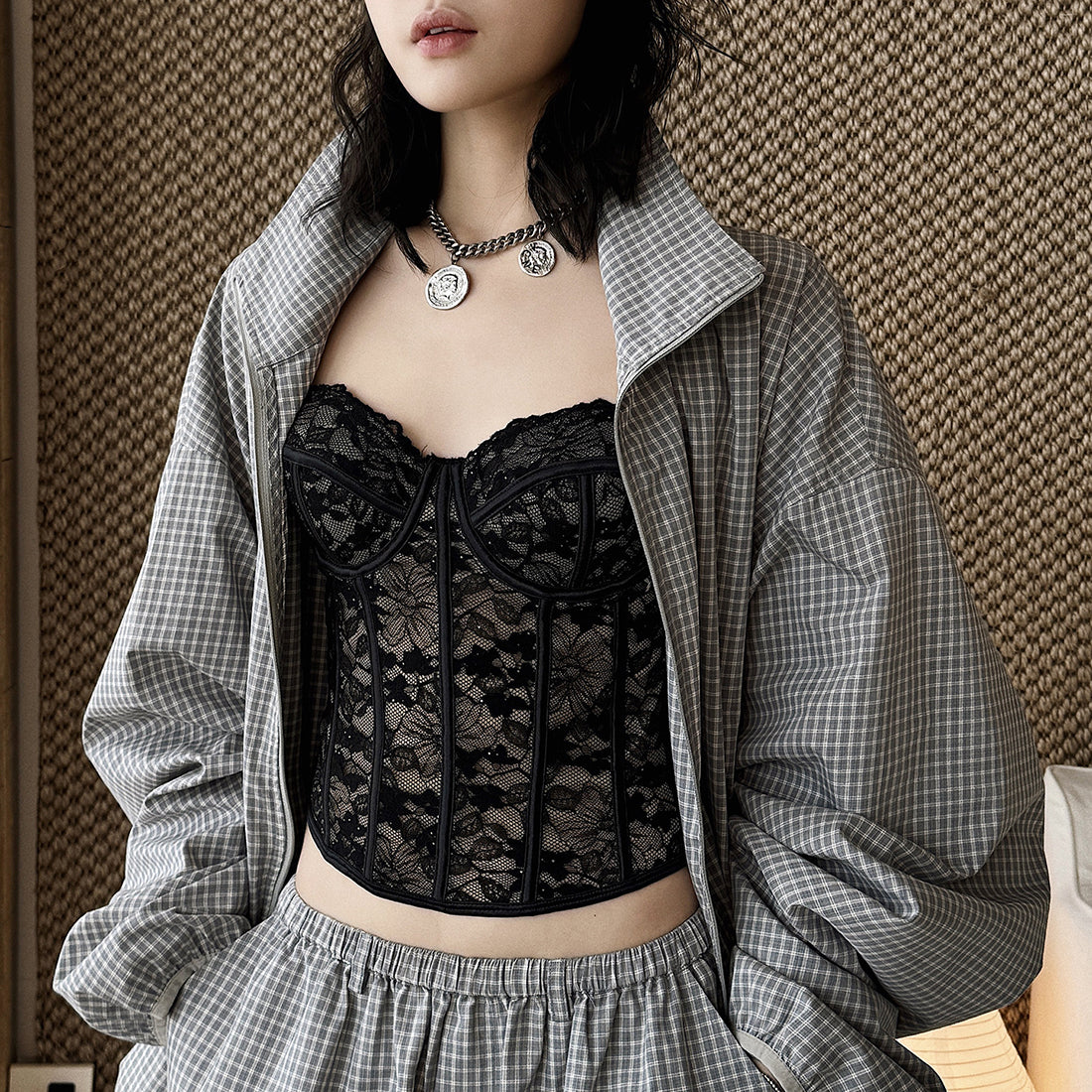 lace corset top bustier slim fit spaghetti strap cropped cami
