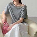 Women’s Asymmetrical Button-Shoulder Short-Sleeve T-Shirt