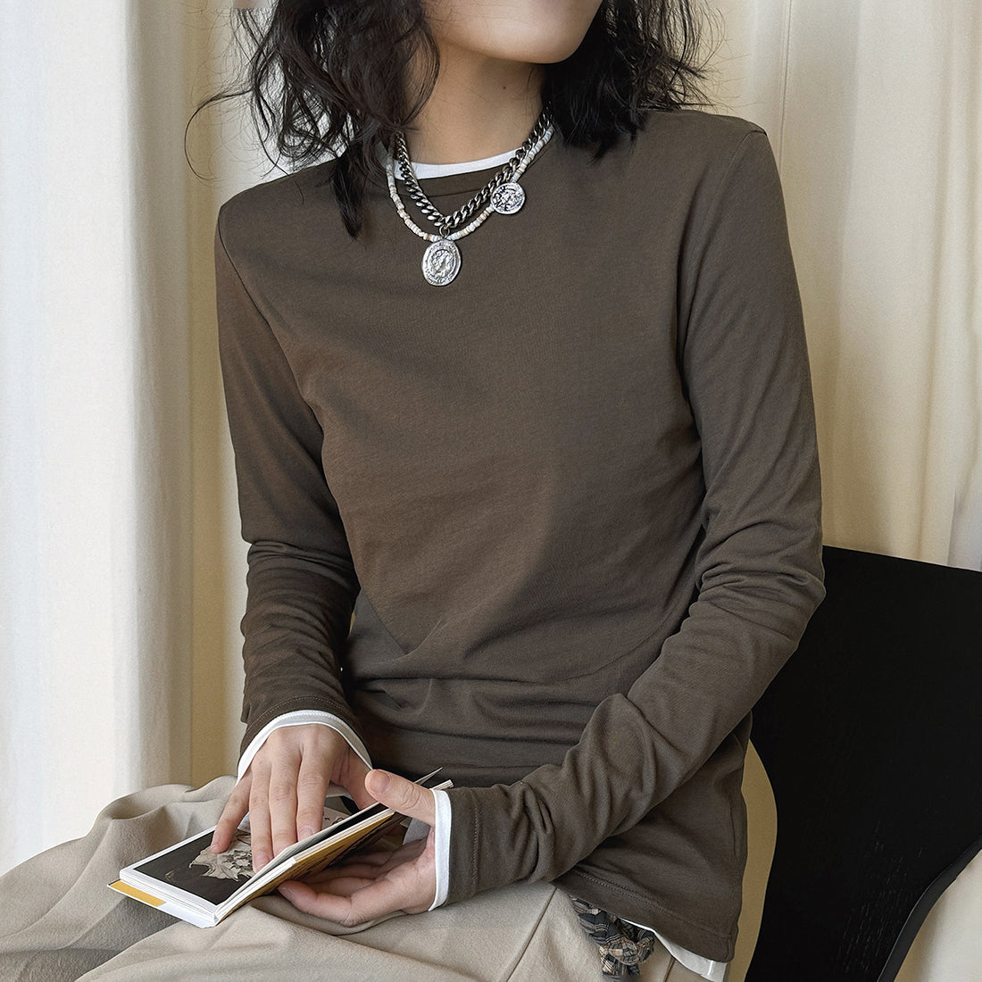 Slim fit round neck long sleeve base layer top
