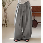 High waist pleated wide leg pants women loose drape trousers with tie waist