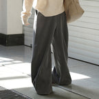 Retro pleated side placket wide leg pants