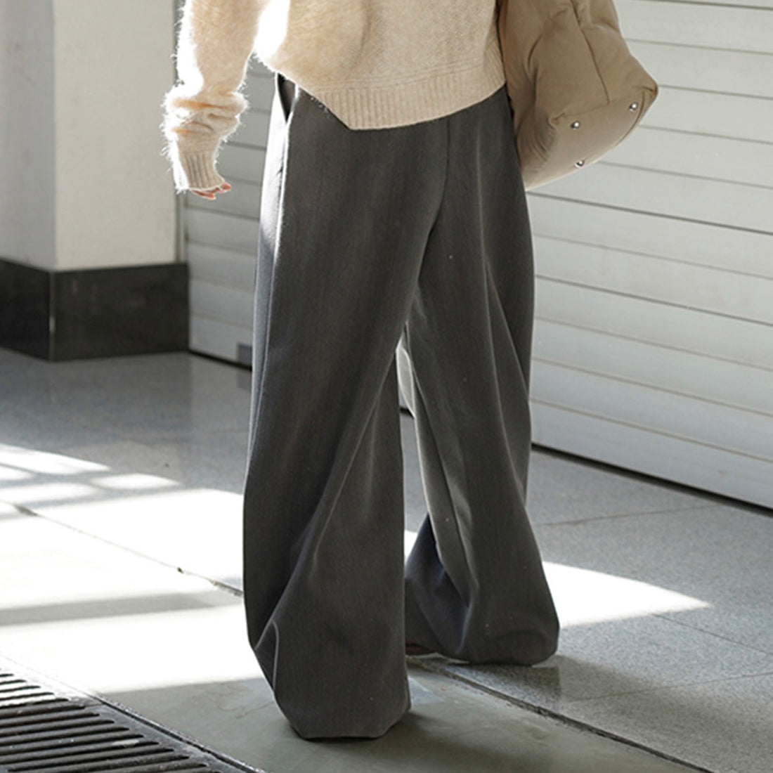 Retro pleated side placket wide leg pants