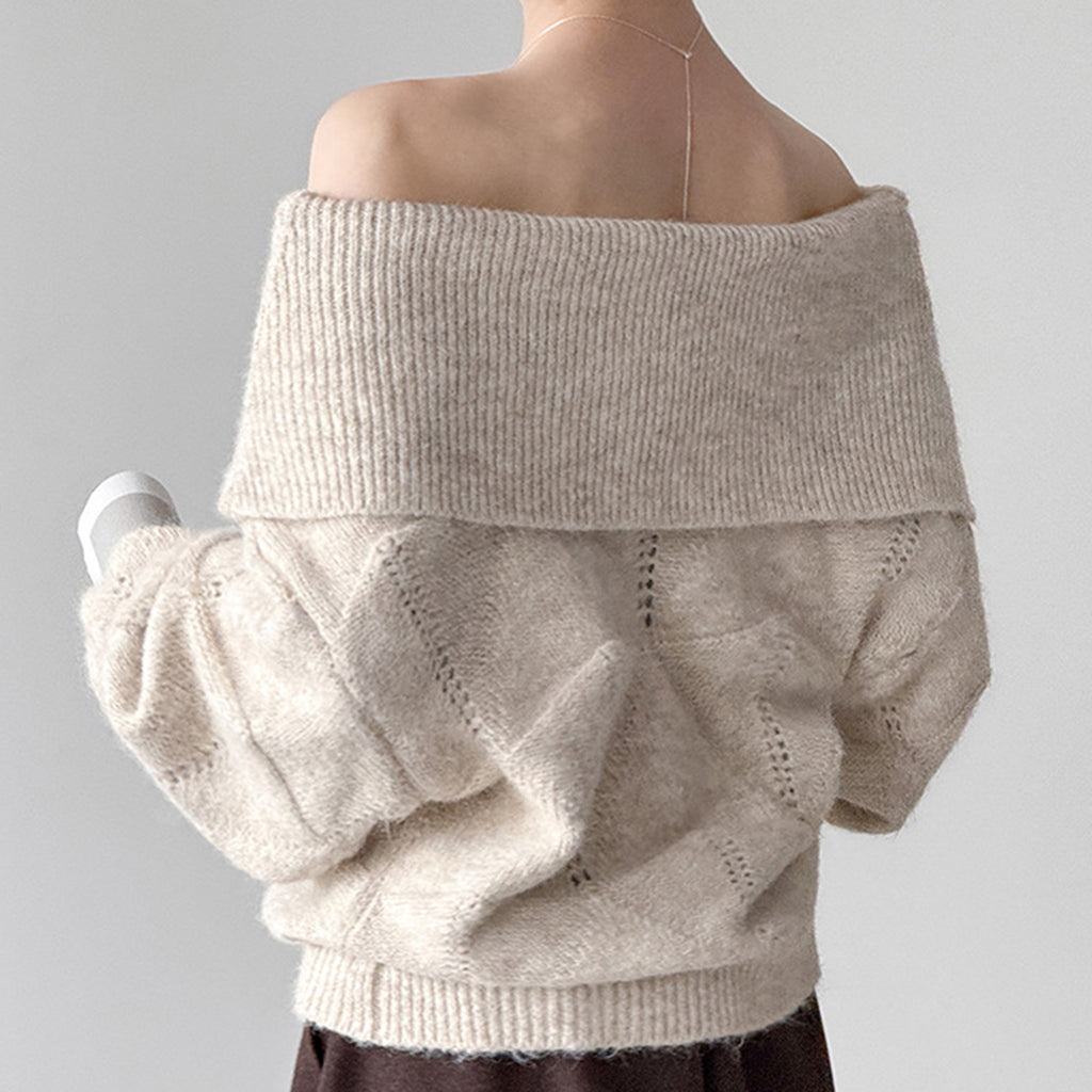 off shoulder lapel knitted loose top sweater