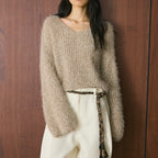 V-neck sparkling diamond long sleeved sweater top