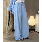 High Waist Cotton Linen Wide Leg Pants with Drawstring