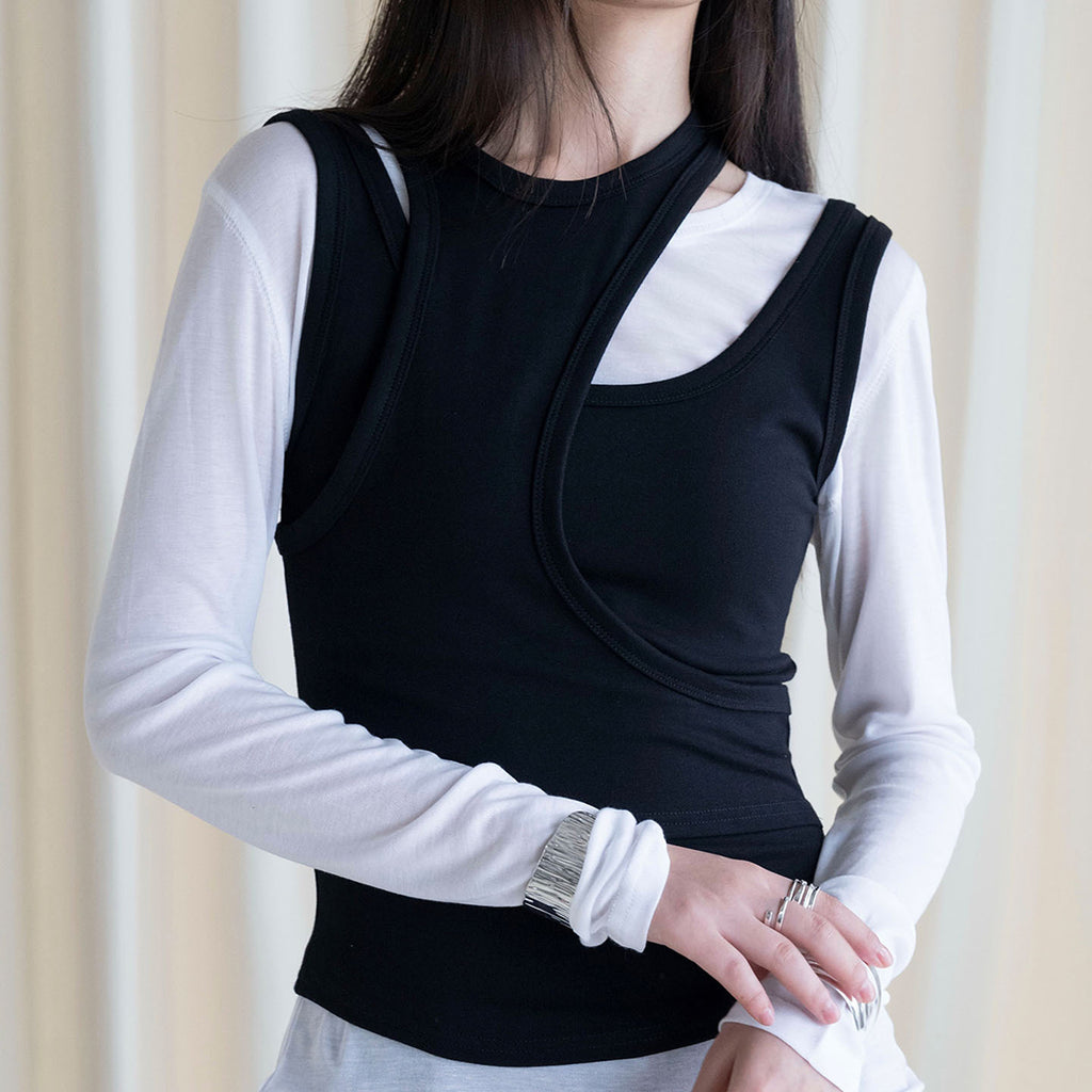 Fake two piece patchwork irregular vest tank top