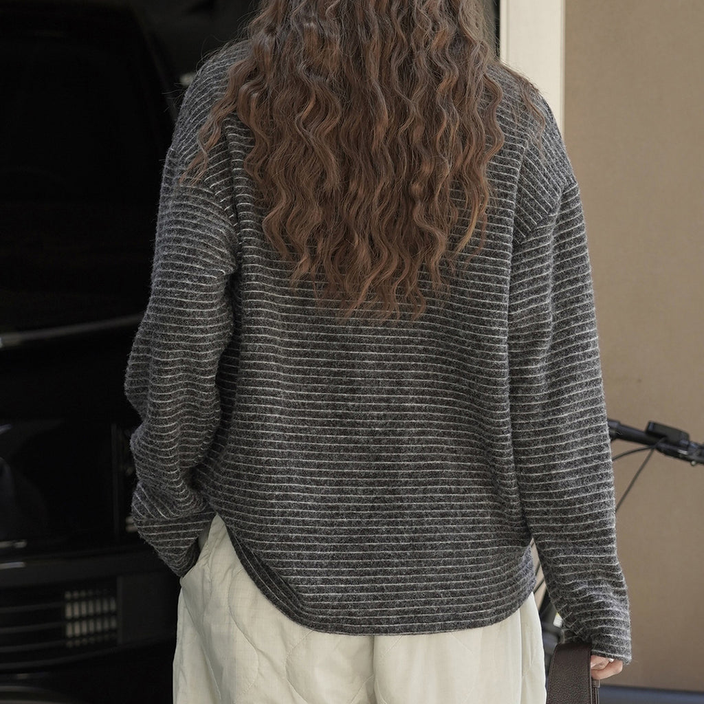 Simple striped loose round neck T-shirt top