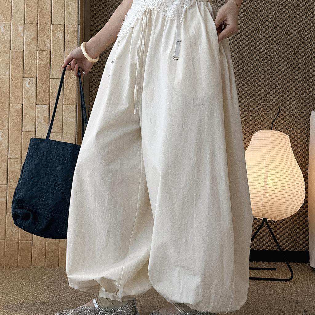 High waist cotton linen balloon pants loose casual wide leg trousers