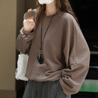 Round neck hem pleated long sleeved top sweatshirt