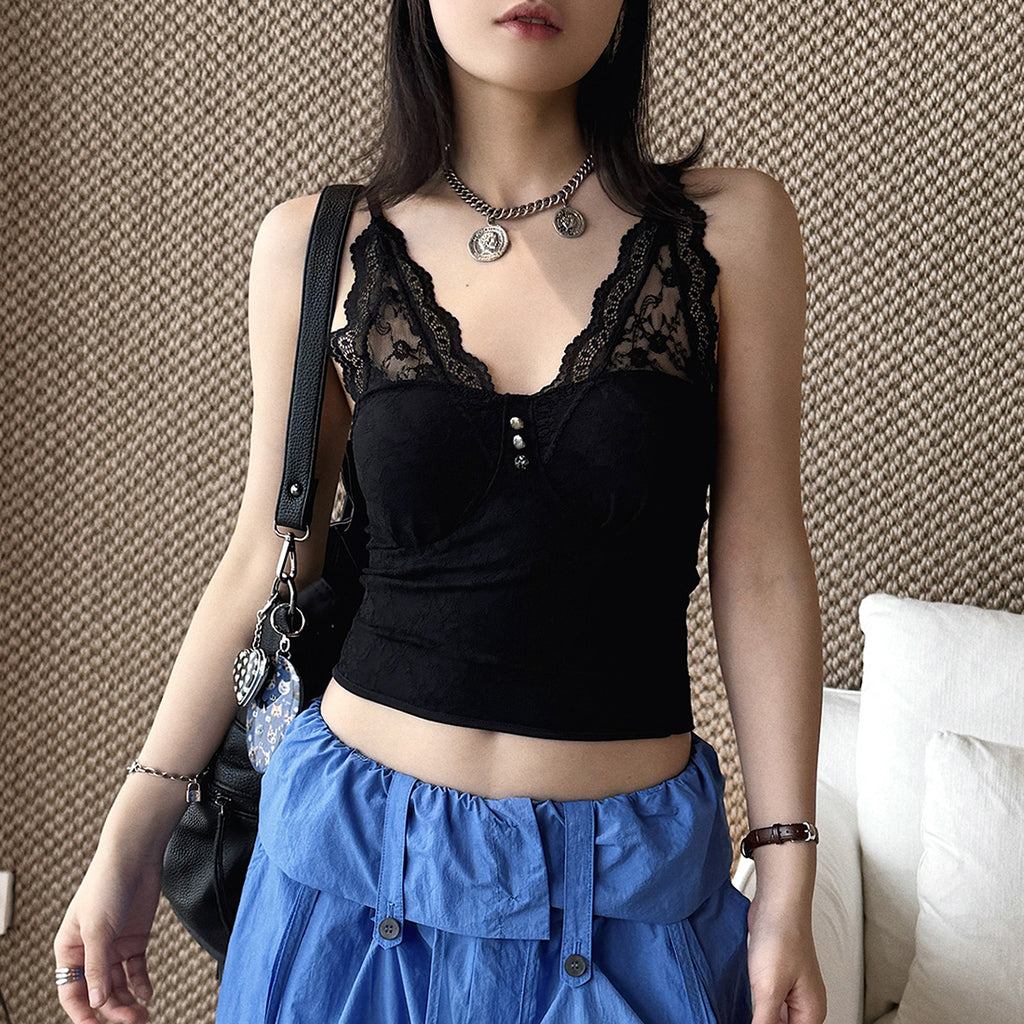Women’s V-Neck Lace Camisole with Built-in Bra