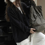 V-neck fake two-piece spliced loose hooded sweatshirt