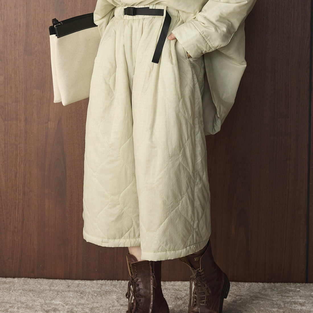 Simple elastic waistband clip cotton concealed grid casual loose pants