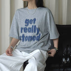 Round neck letter printed shoulder loose T-shirt top