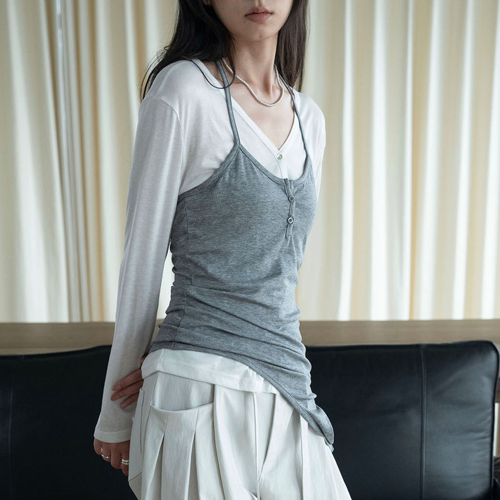 Thin strap hanging neck Tencel suspender top