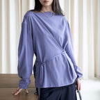 Asymmetric diagonal buckle strap waist cinching shirt top
