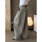 American style spliced large pocket loose wide leg jeans