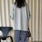 Round neck off shoulder oversized fleece T-shirt short sleeved loose fit top