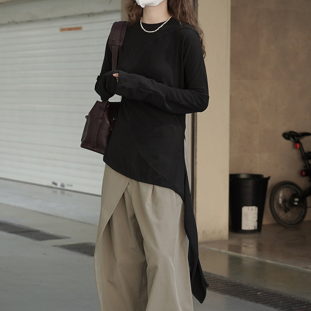 Asymmetric curved strap slim fit top