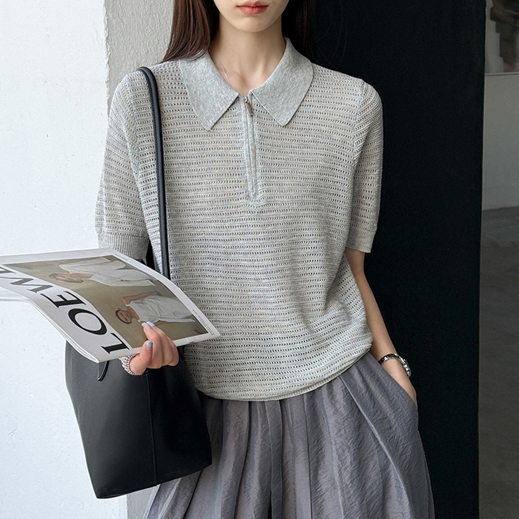 Women’s Half-Zip Hollow Knit Polo Top