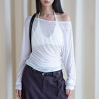One shoulder rivet splicing sun protection T-shirt sun protection top