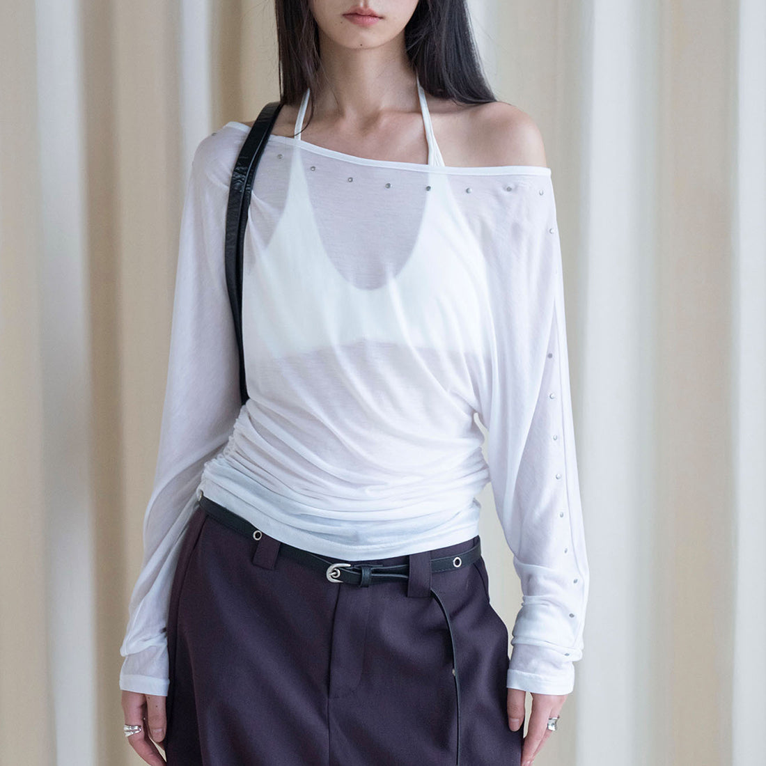 One shoulder rivet splicing sun protection T-shirt sun protection top