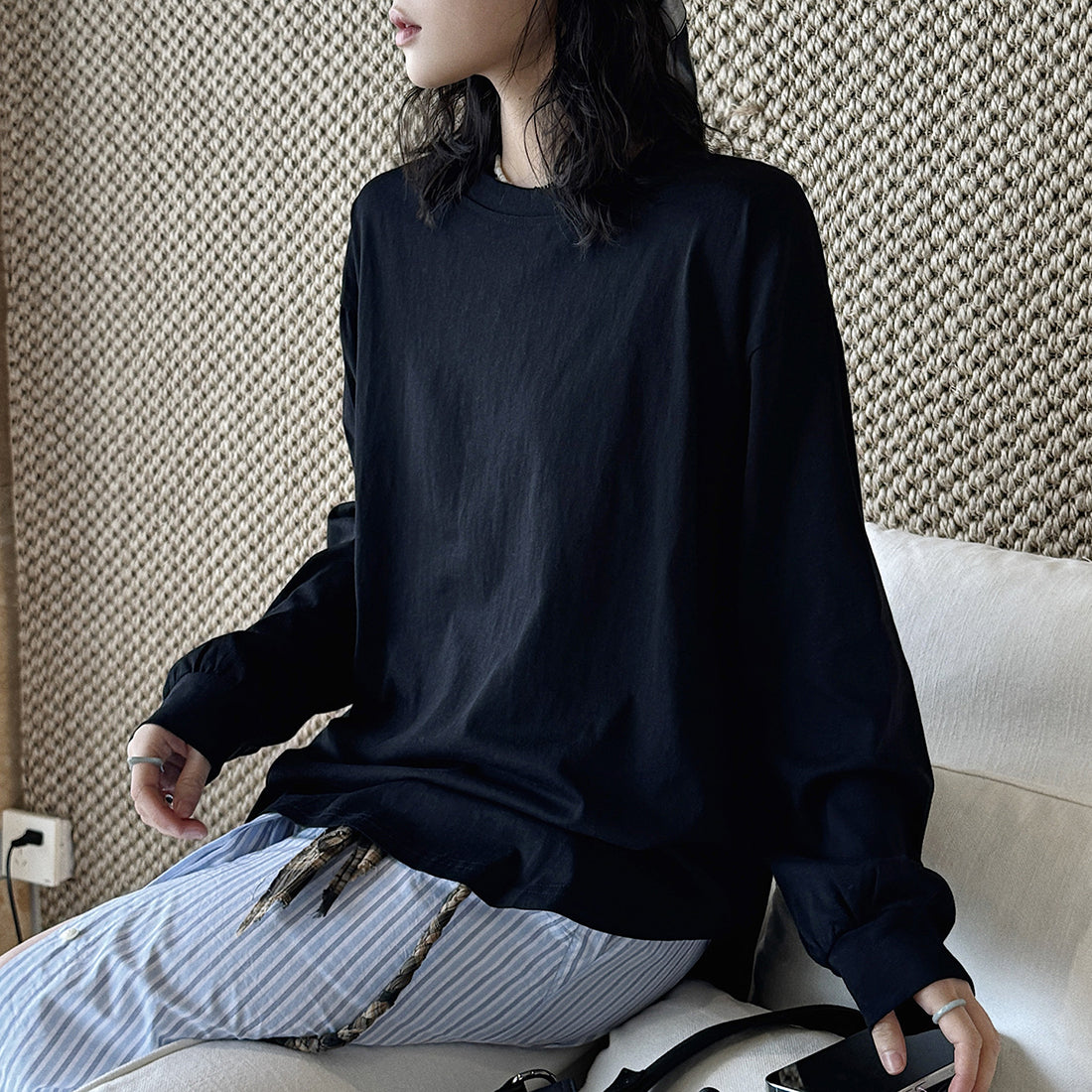 loose fit long sleeve t shirt basic cotton blend crew neck casual top