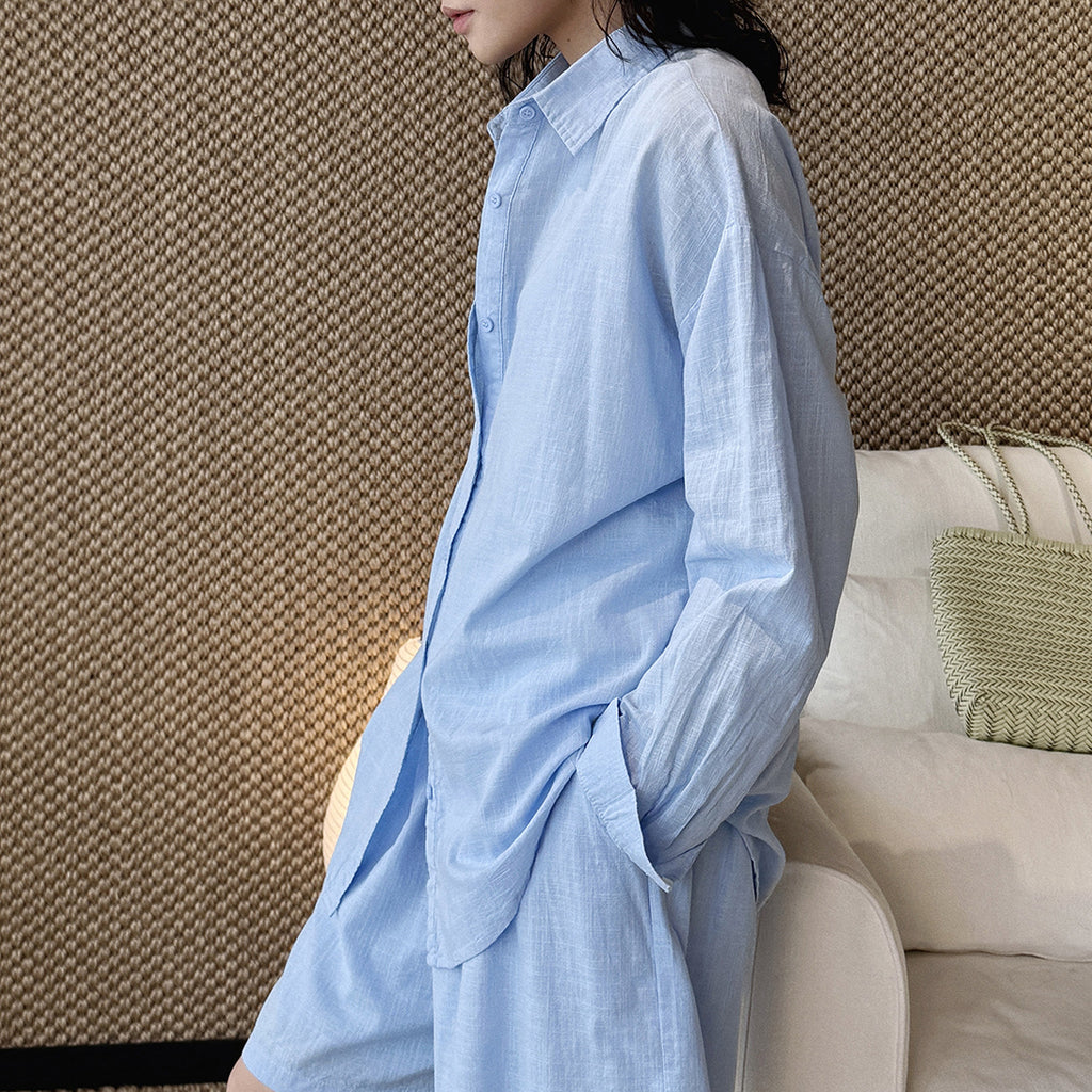Cotton linen oversized shirt women breathable loose long sleeve casual blouse