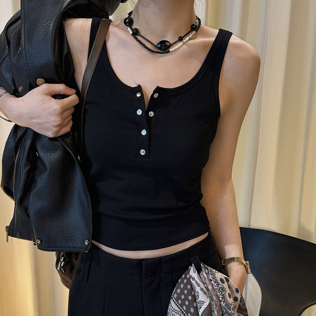 American retro button down sleeveless vest tank top