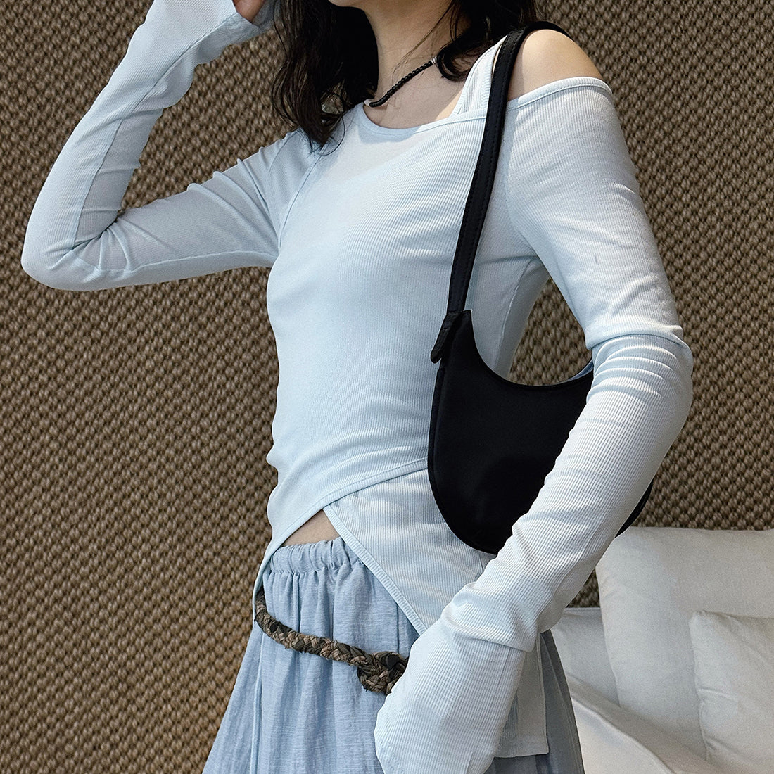 Women’s Asymmetric Cold Shoulder Long Sleeve Top